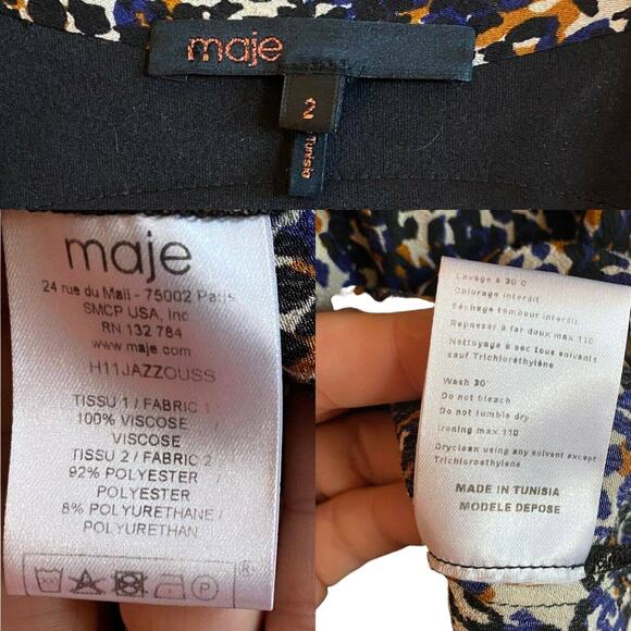 MAJE Blouse Cowl Neck Blouse Top Black Colorful Faux Suede Details Sleeveless 2 - Picture 6 of 8